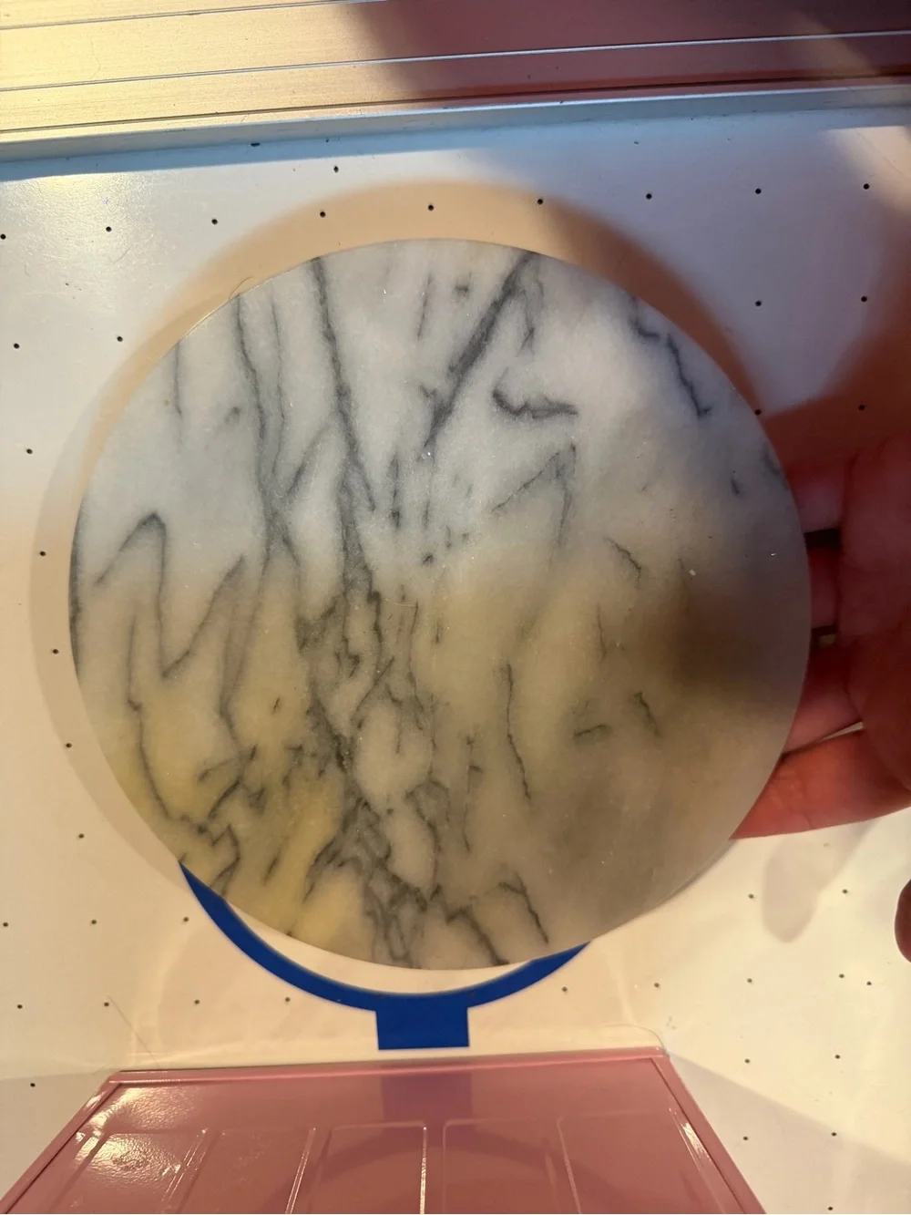 Marble Pattern Round Bath Accessory - White/Gray and wood tray with chalkboard